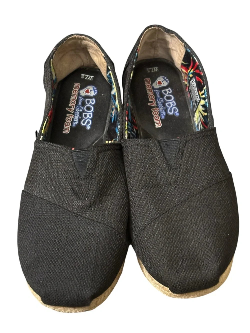 Bobs From Skechers Shoes Womens 7.5 Espadrille Black Canvas Wedge Heels SN 34101